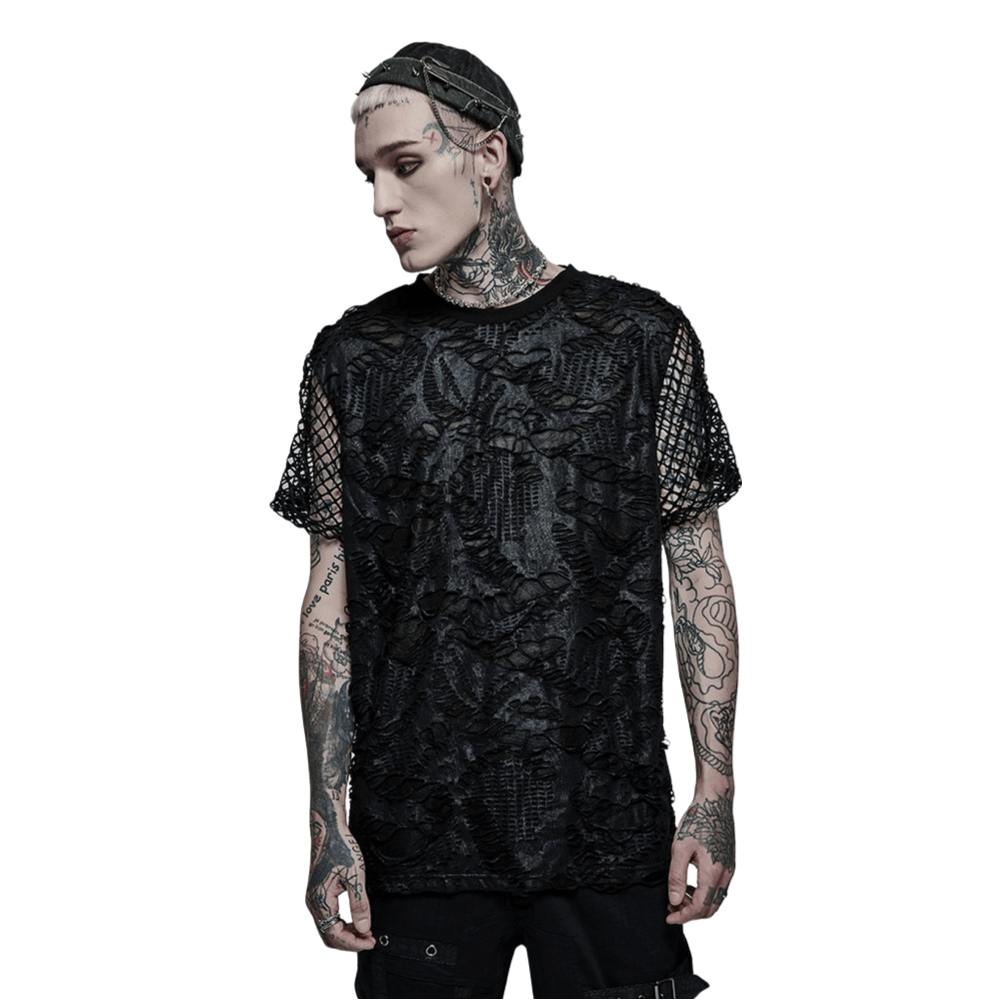 Edgy Gothic Mesh Layered Tee