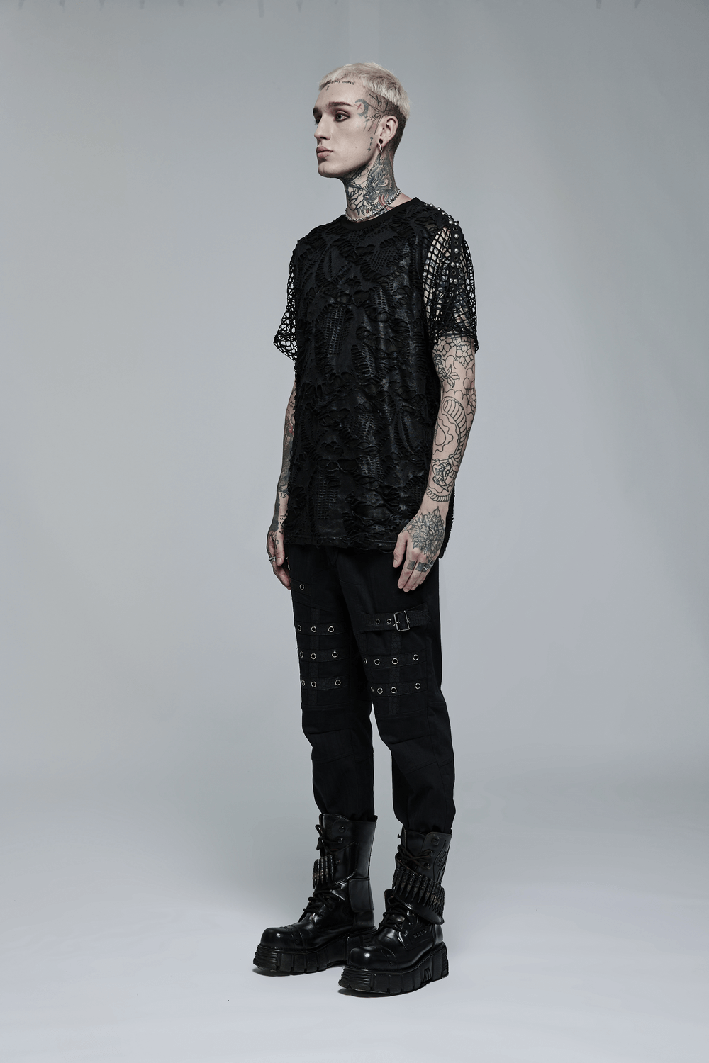 Edgy Gothic Mesh Layered Tee