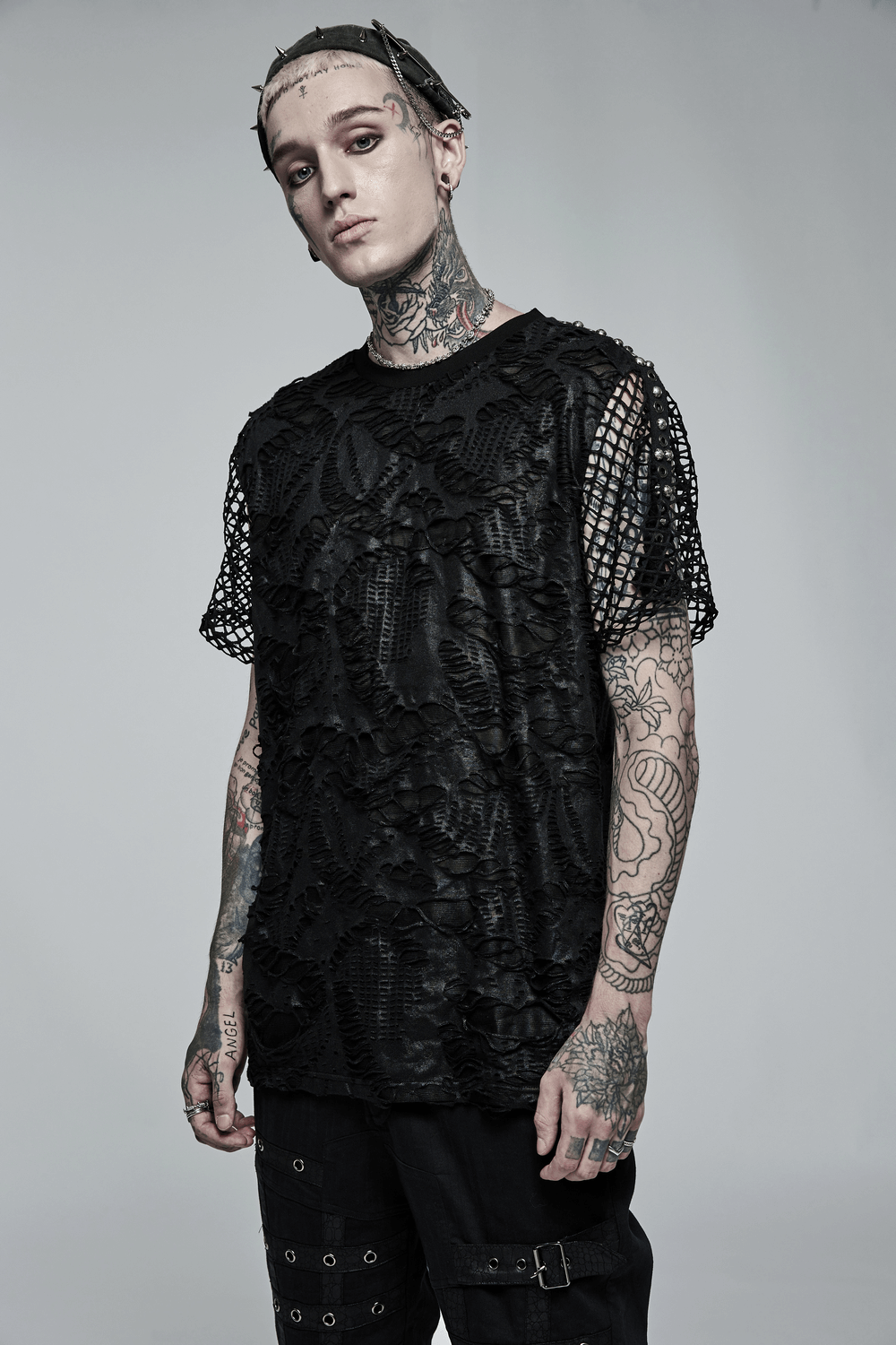 Edgy Gothic Mesh Layered Tee