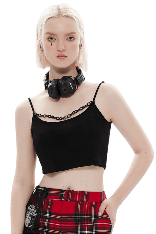 Edgy Knit Camisole with Detachable Punk Chain