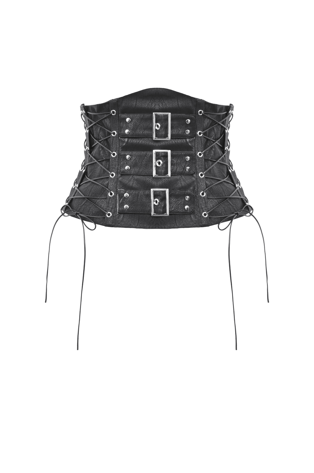Edgy Lace-Up Black Leather Corset Belt with Buckles