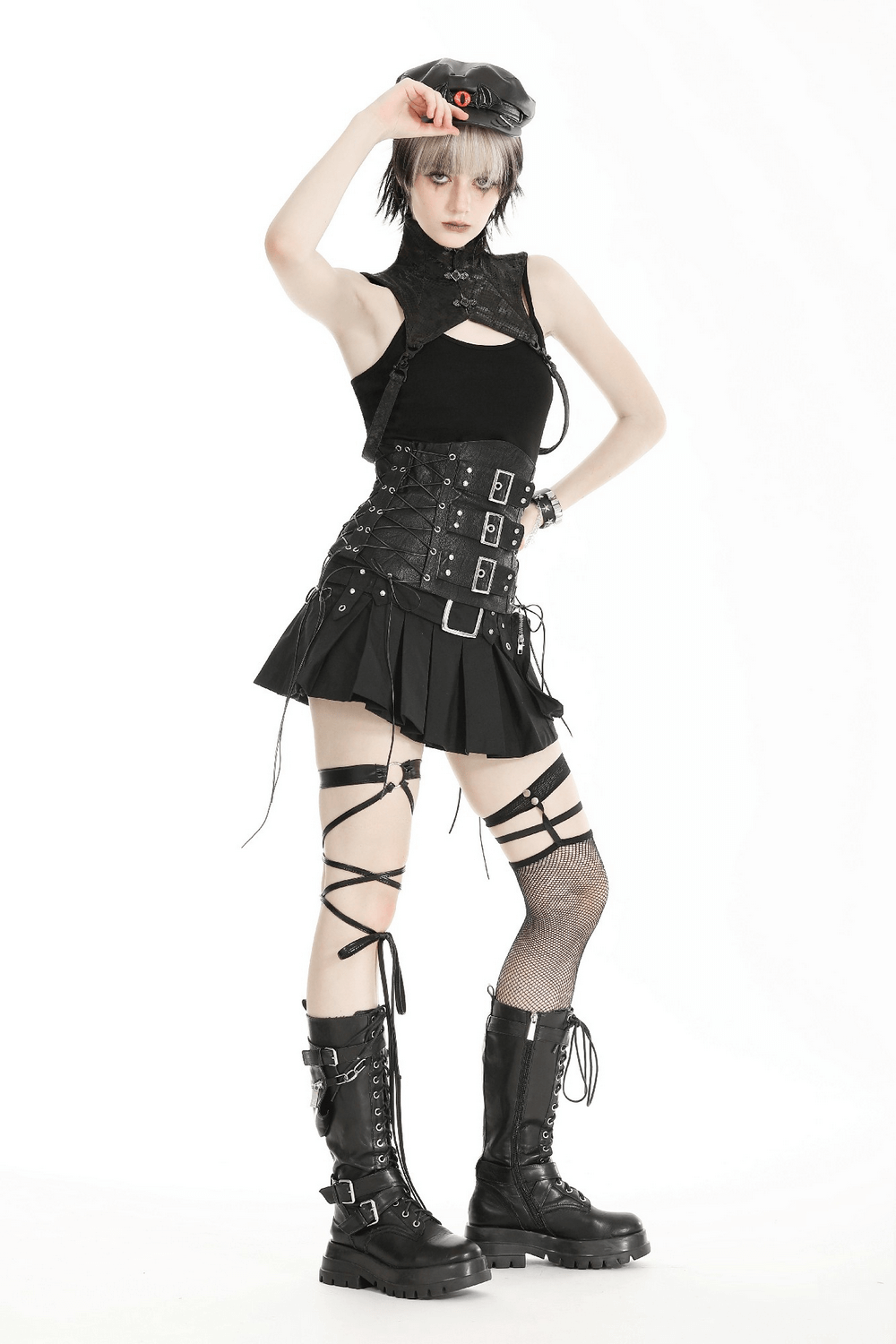 Edgy Lace-Up Black Leather Corset Belt with Buckles