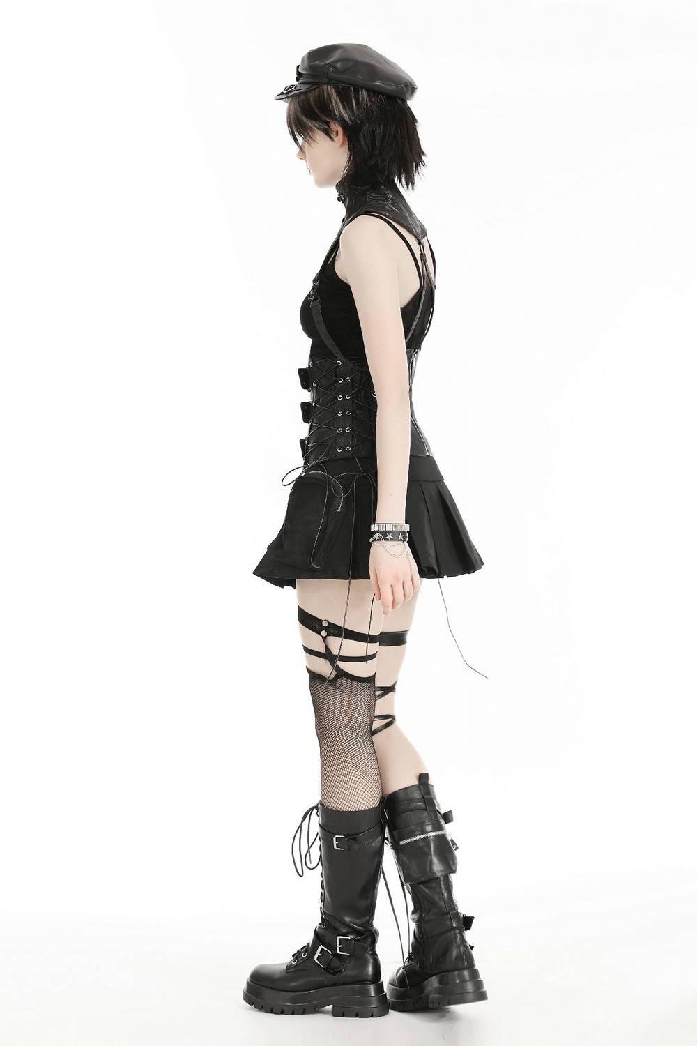 Edgy Lace-Up Black Leather Corset Belt with Buckles