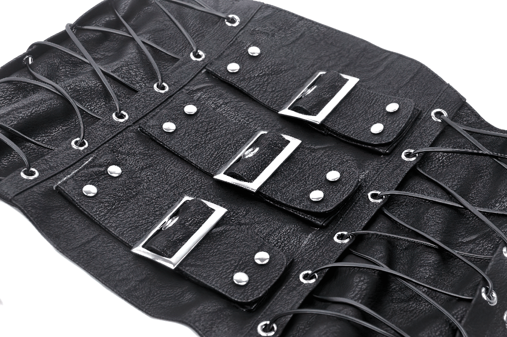 Edgy Lace-Up Black Leather Corset Belt with Buckles