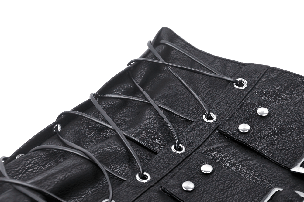 Edgy Lace-Up Black Leather Corset Belt with Buckles
