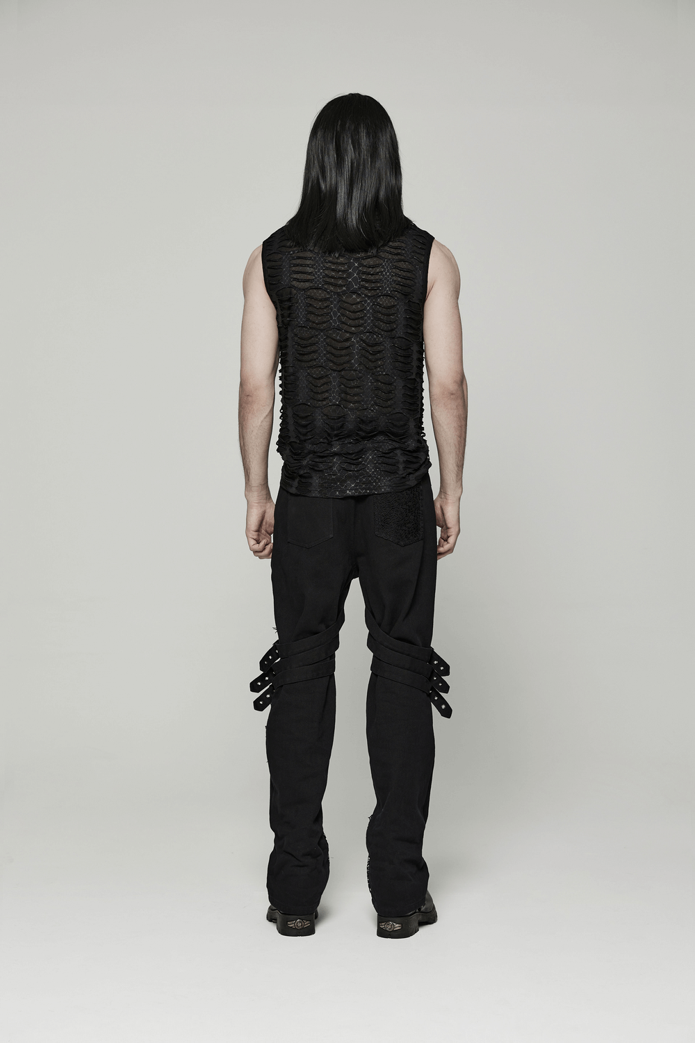 Edgy Men's Asymmetric Mesh Sleeveless Gothic Top