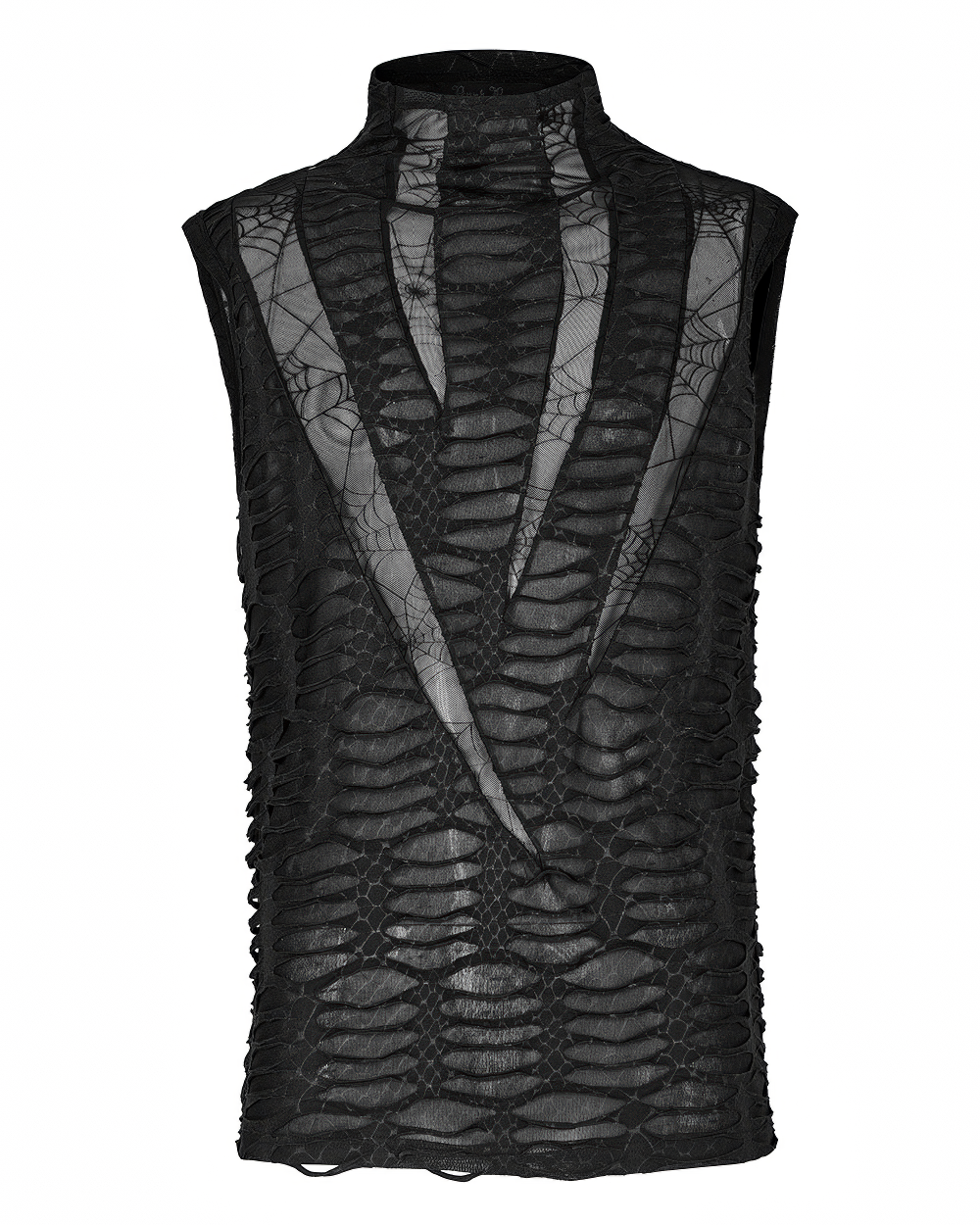 Edgy Men's Asymmetric Mesh Sleeveless Gothic Top