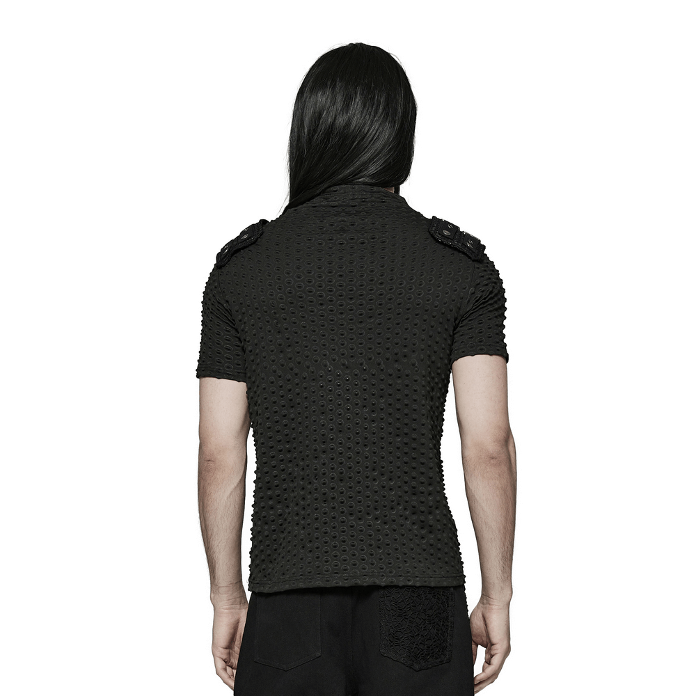 Edgy Mesh-Paneled Punk Tee with Tactical Shoulder Straps
