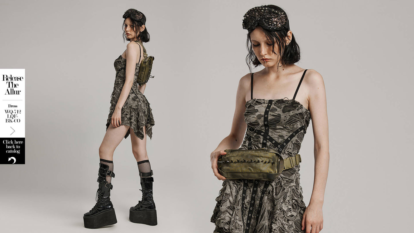 Edgy Nylon Spiked Shoulder Bag for Streetwear