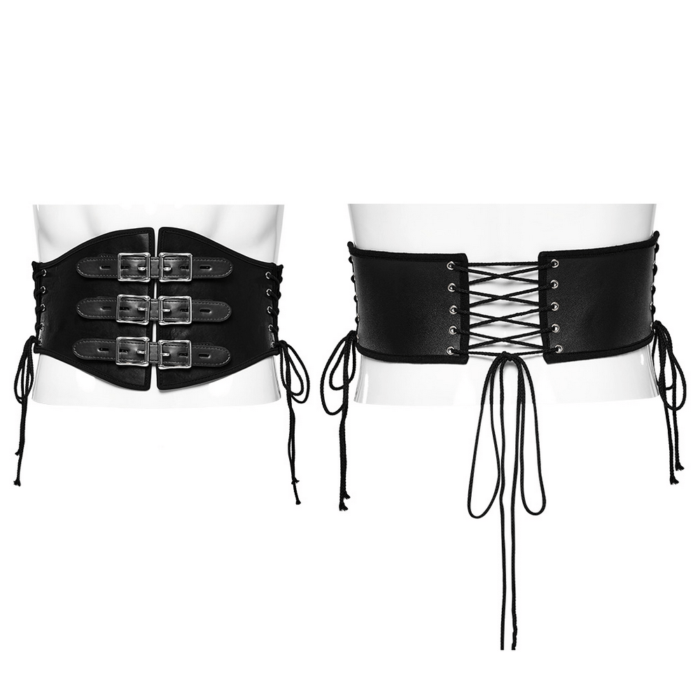 Edgy PU Leather Punk Belt with Buckles and Laces