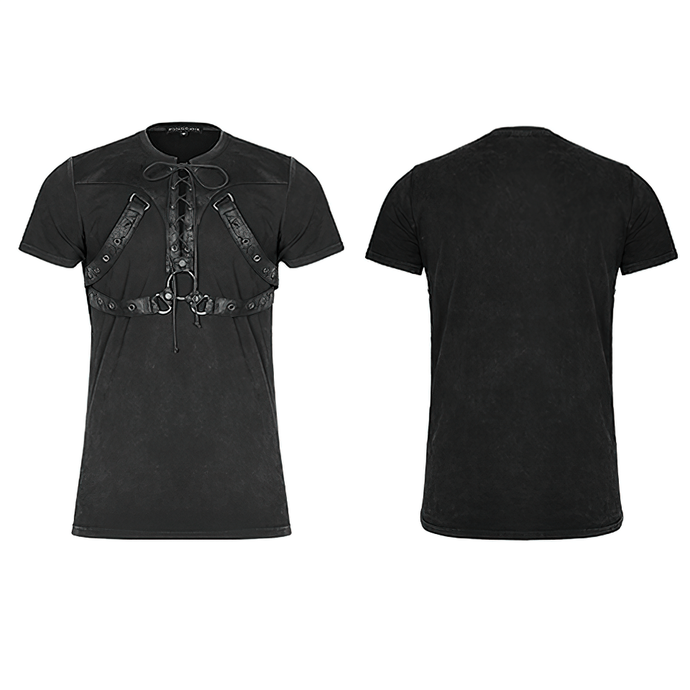 Edgy Punk Rock T-Shirt with Leather and Rope Details