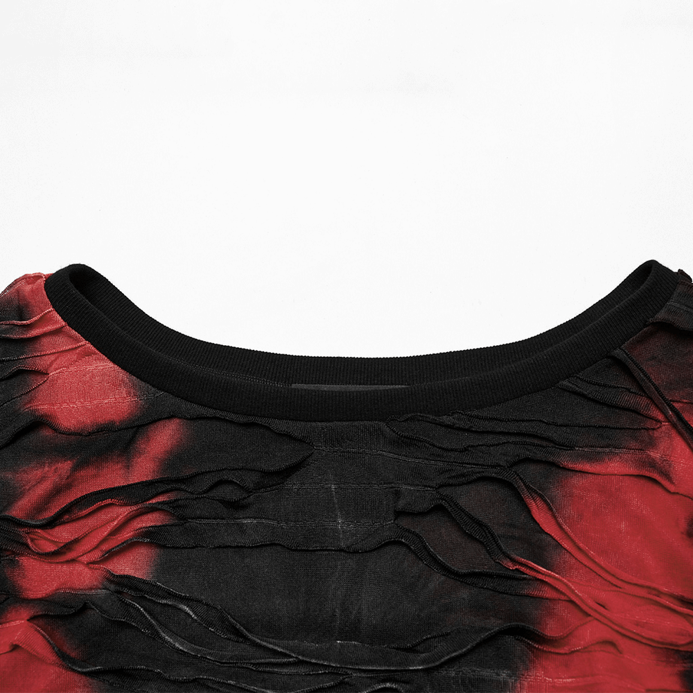 Edgy Punk Tie-Dye Loose Top with Mesh Sleeves for Women