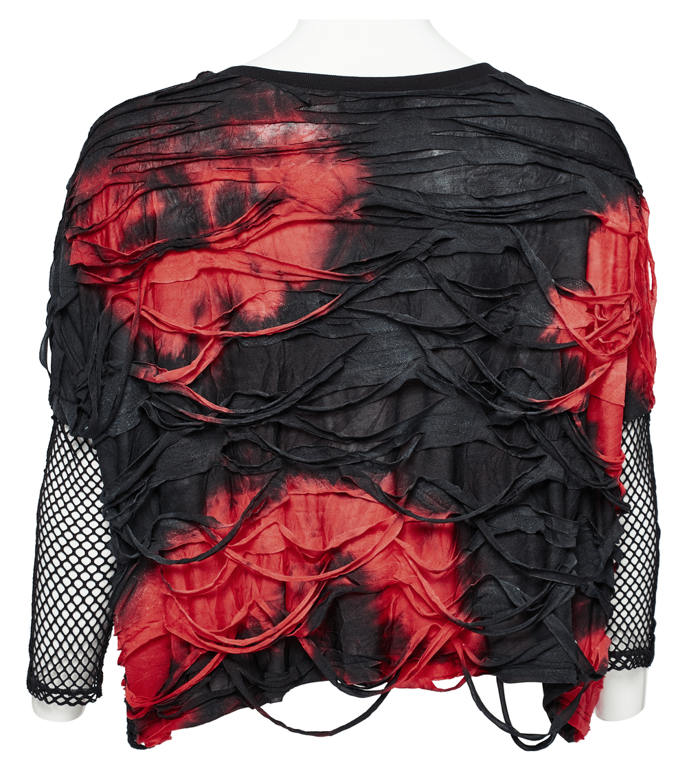 Edgy Punk Tie-Dye Loose Top with Mesh Sleeves for Women