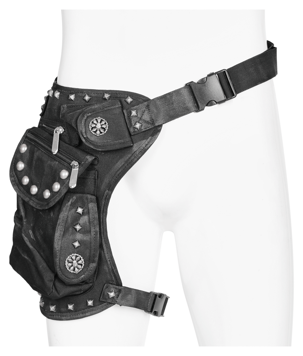 Edgy Punk Waist Bag with Adjustable Straps and Rivets