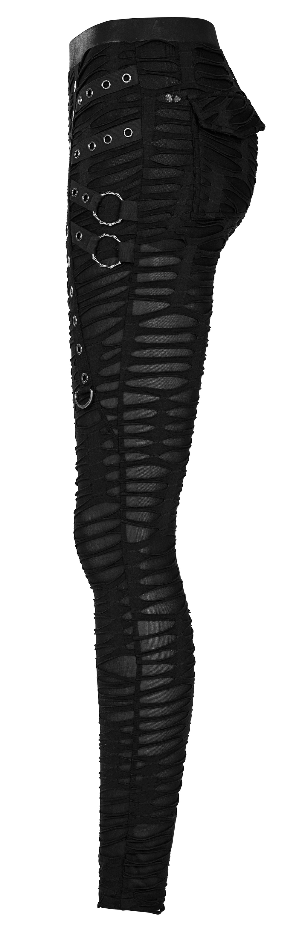 Edgy Ripped Black Leggings with Metal Rivets and Rings