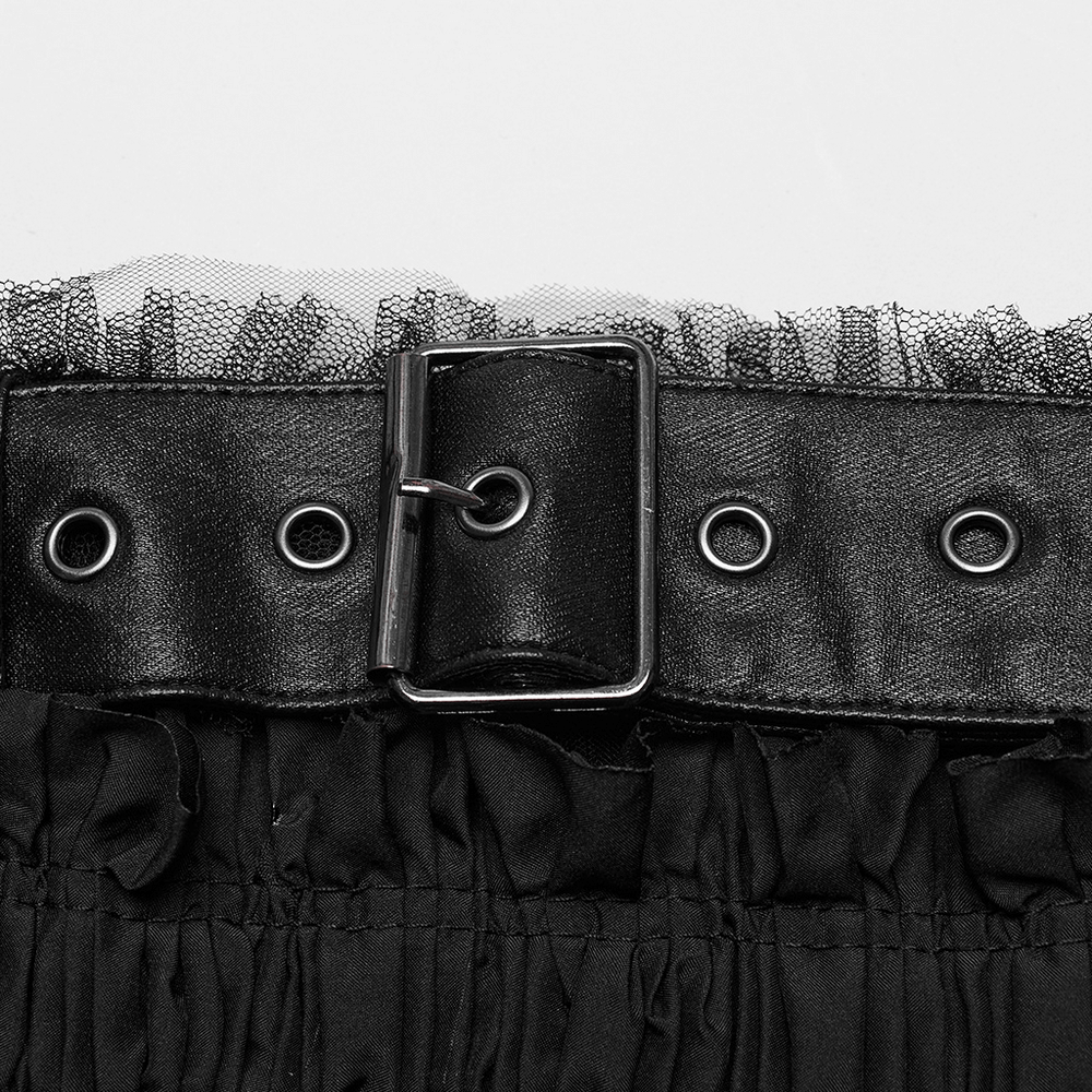 Edgy Ruffled Mesh Tube Top with Leather Accents