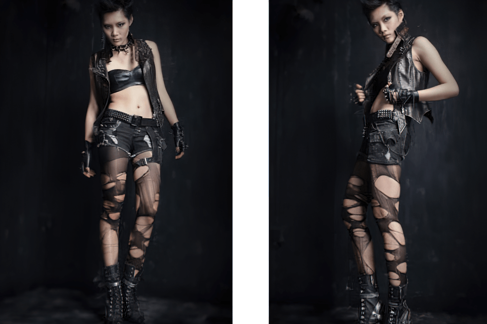 Edgy Women's Black Denim Shorts with Punk Details