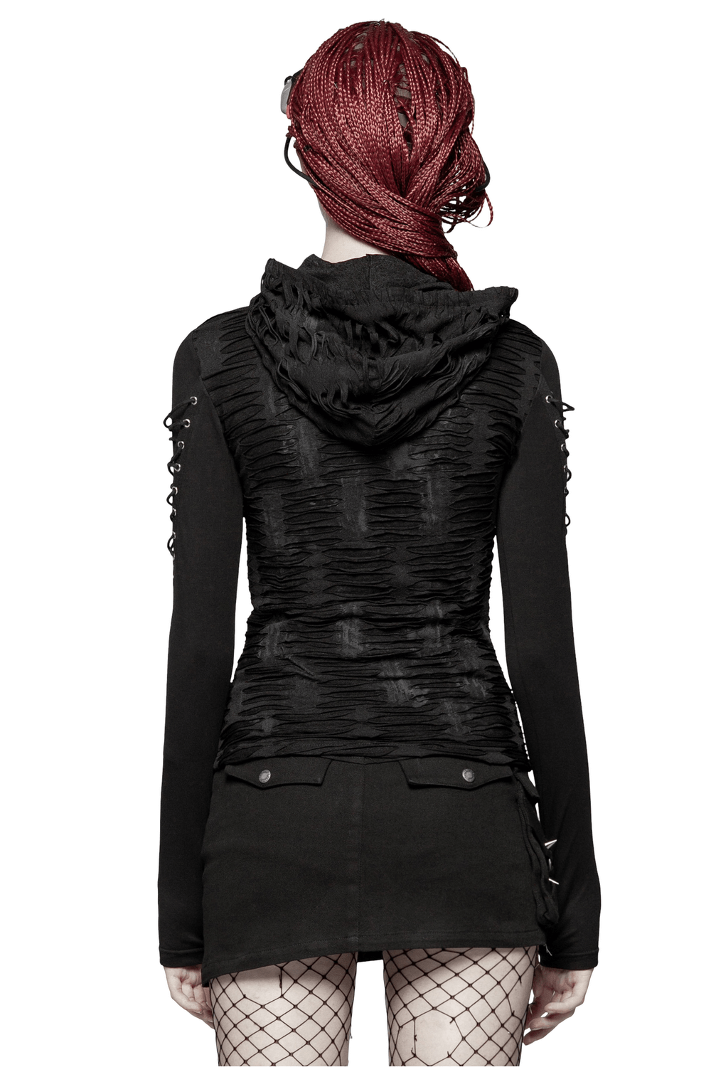 Edgy Women's Black Lace Up Detail Hooded Sweatshirt