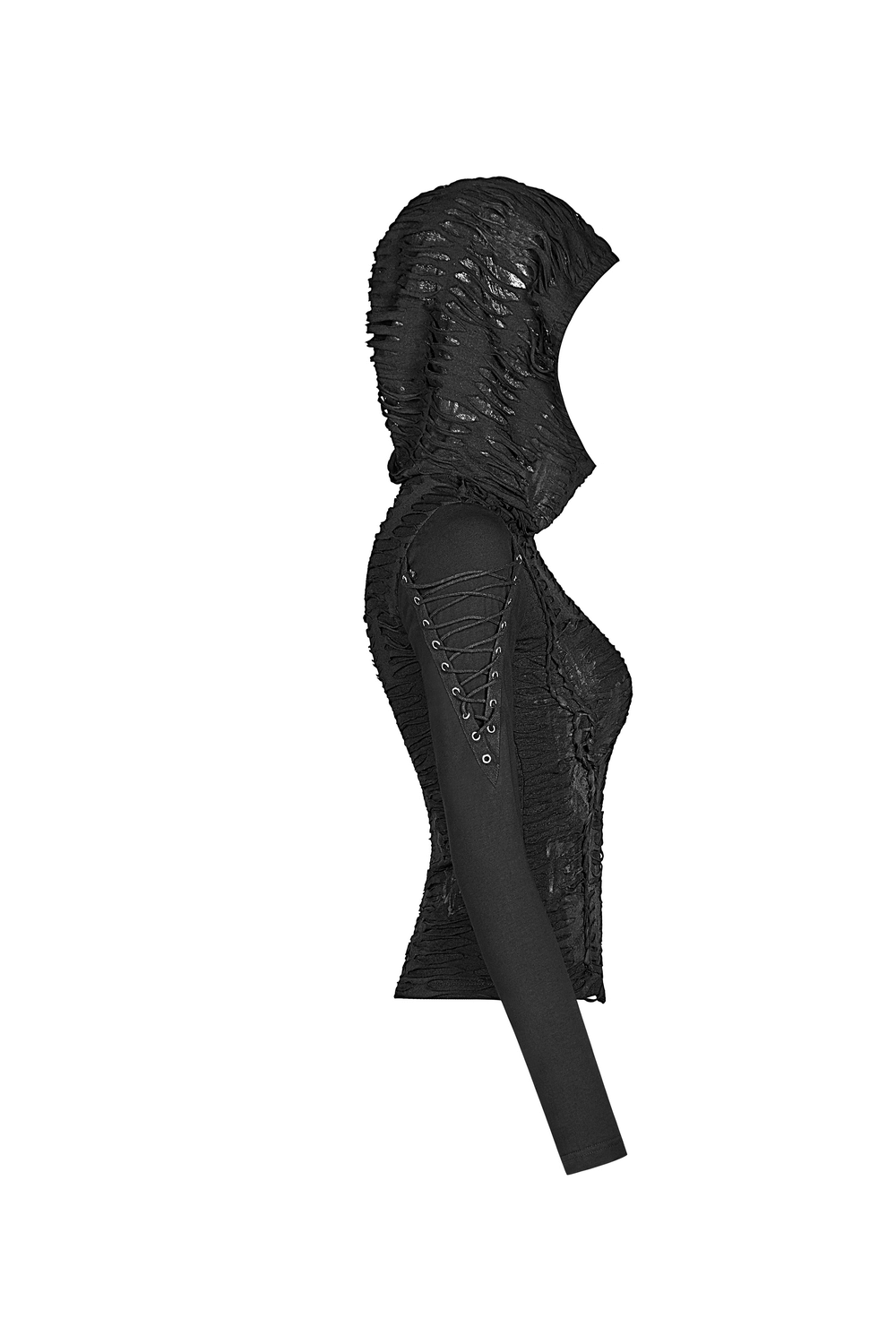 Edgy Women's Black Lace Up Detail Hooded Sweatshirt