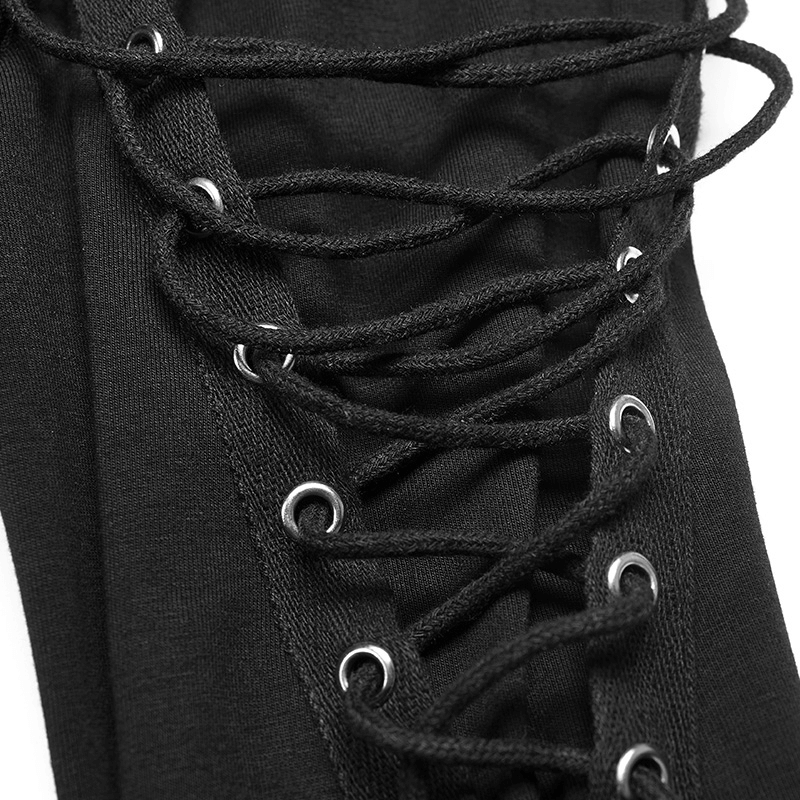 Edgy Women's Black Lace Up Detail Hooded Sweatshirt