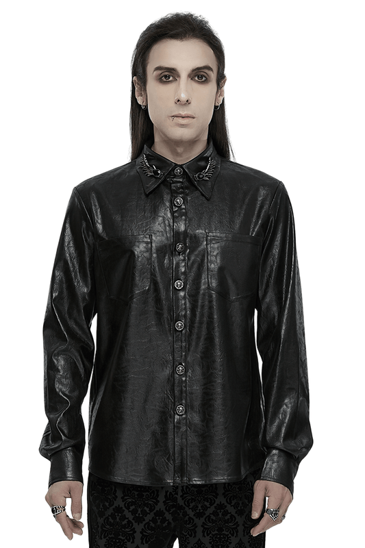 Elagant Men's Gothic Leather Shirt with Skull Buckles