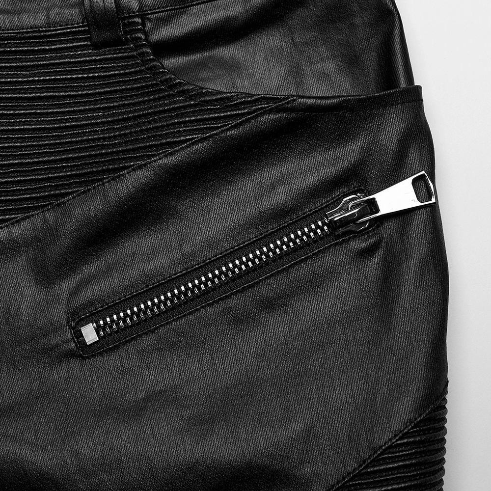 Elastic Men's Punk Style Leather Pants with Zippers