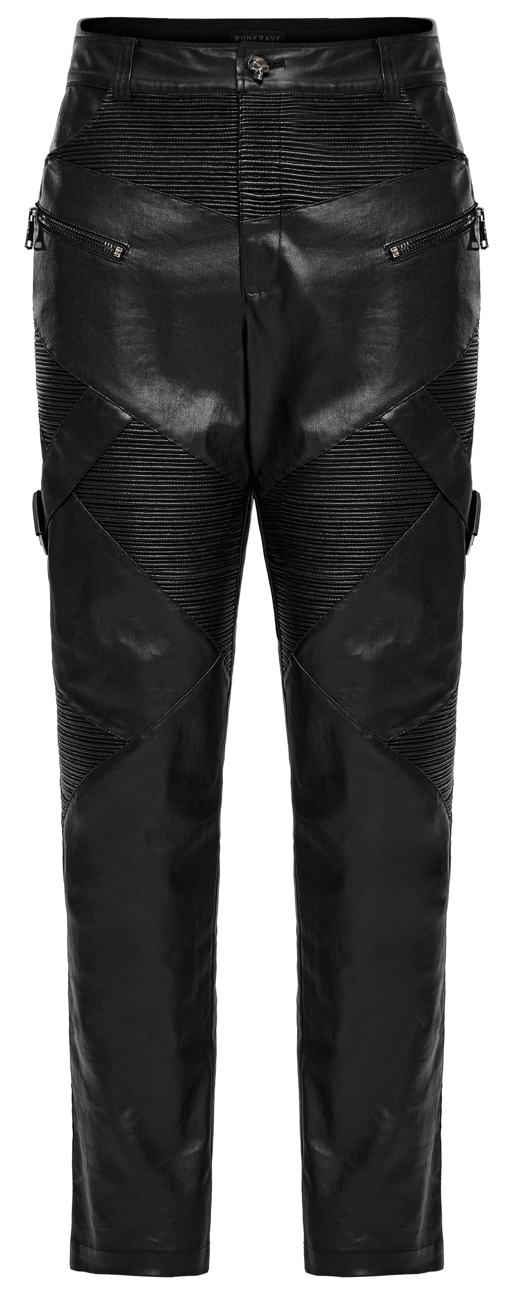 Elastic Men's Punk Style Leather Pants with Zippers