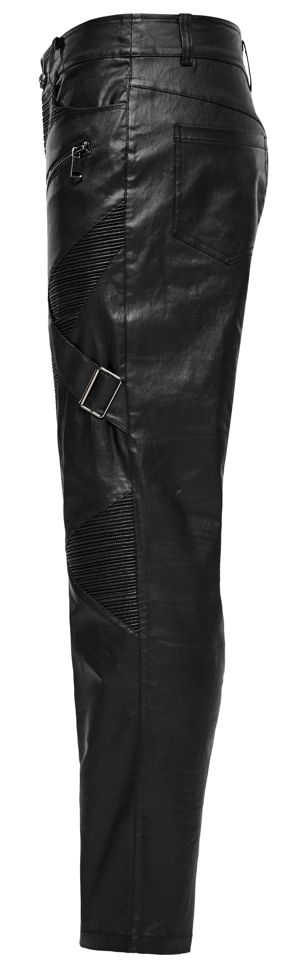 Elastic Men's Punk Style Leather Pants with Zippers