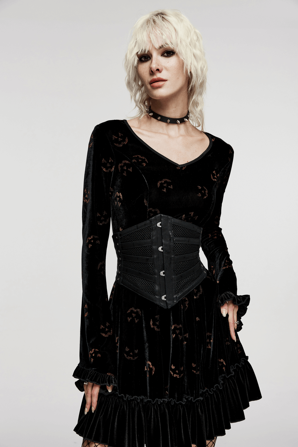 Elastic Mesh Punk Corset Belt with Steel Buckle Detail