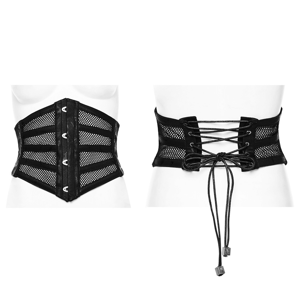 Elastic Mesh Punk Corset Belt with Steel Buckle Detail