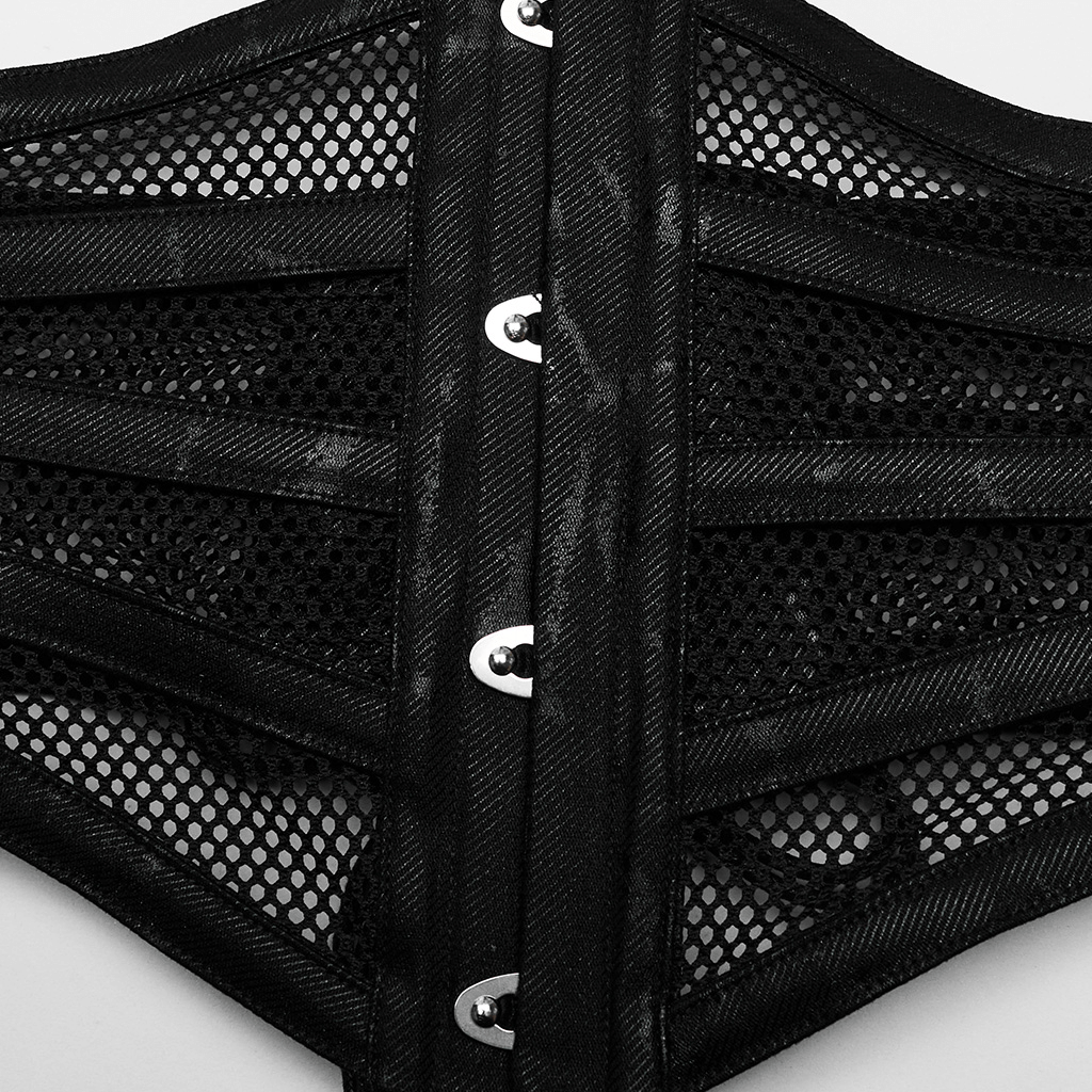 Elastic Mesh Punk Corset Belt with Steel Buckle Detail
