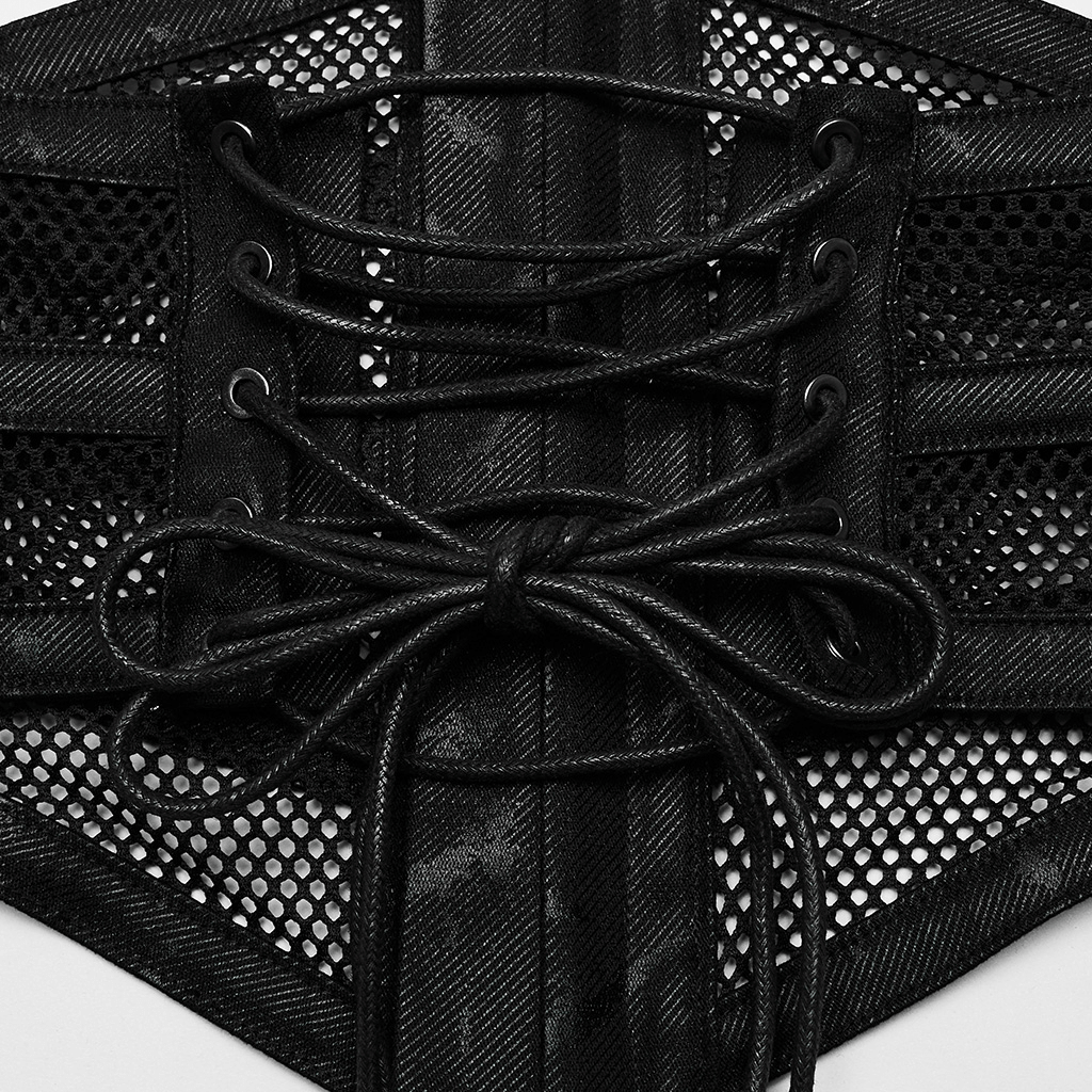Elastic Mesh Punk Corset Belt with Steel Buckle Detail