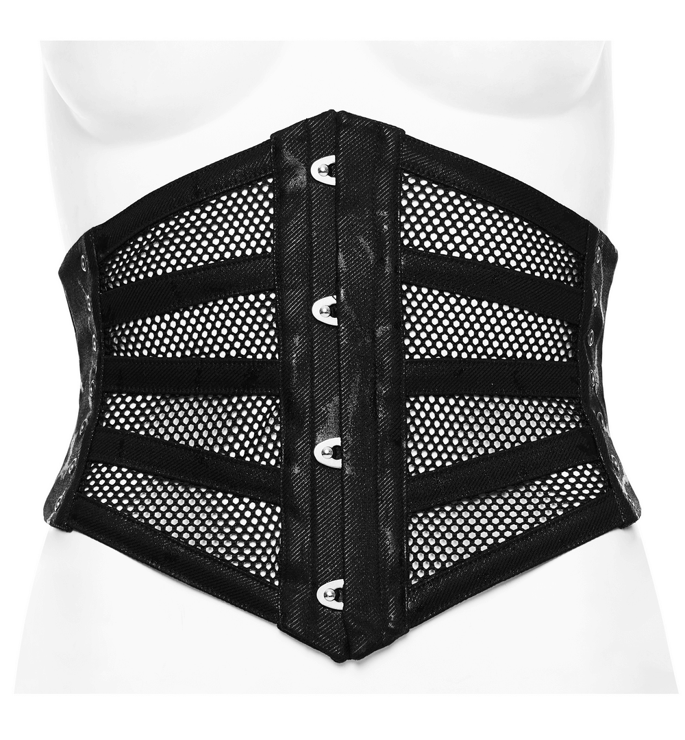 Elastic Mesh Punk Corset Belt with Steel Buckle Detail