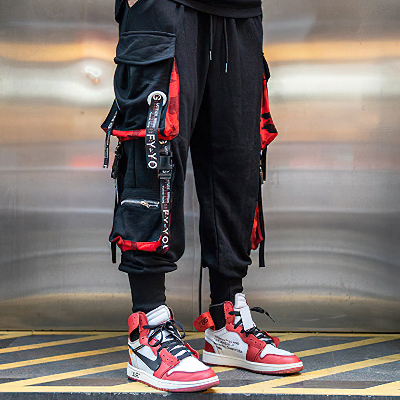 Elastic Waist Men's Multi-Pockets Joggers / Casual Pants With Straps / Fashion Male Streetwear