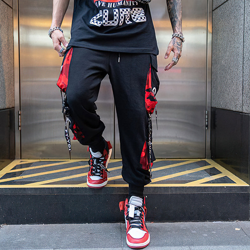 Elastic Waist Men's Multi-Pockets Joggers / Casual Pants With Straps / Fashion Male Streetwear