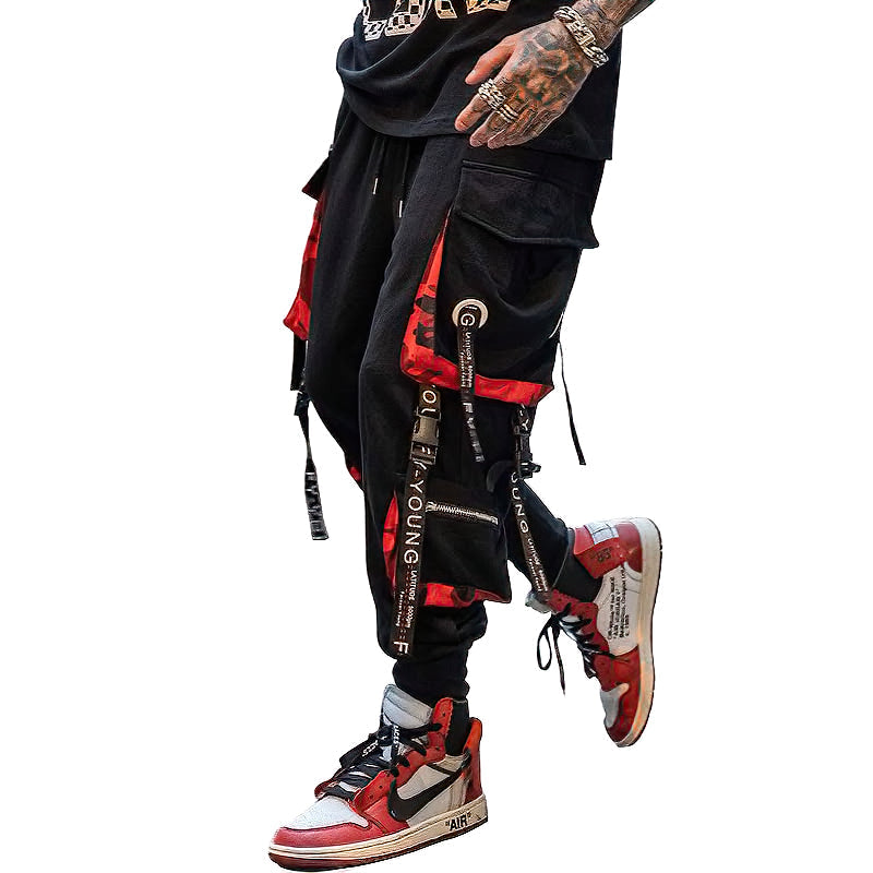 Elastic Waist Men's Multi-Pockets Joggers / Casual Pants With Straps / Fashion Male Streetwear