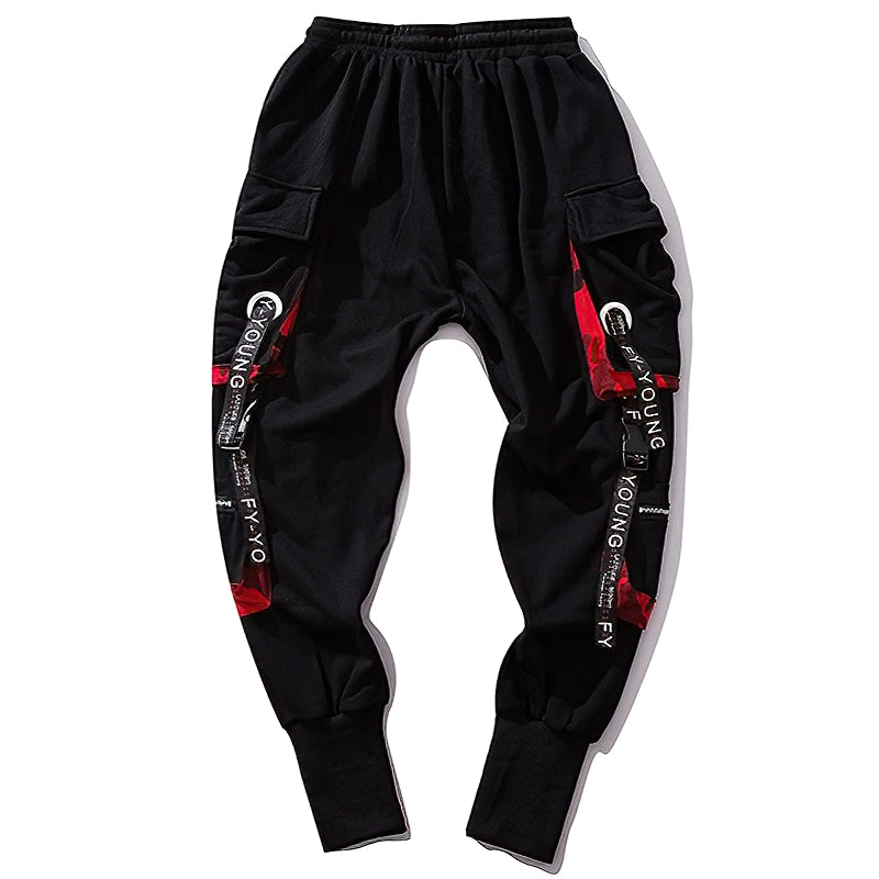 Elastic Waist Men's Multi-Pockets Joggers / Casual Pants With Straps / Fashion Male Streetwear