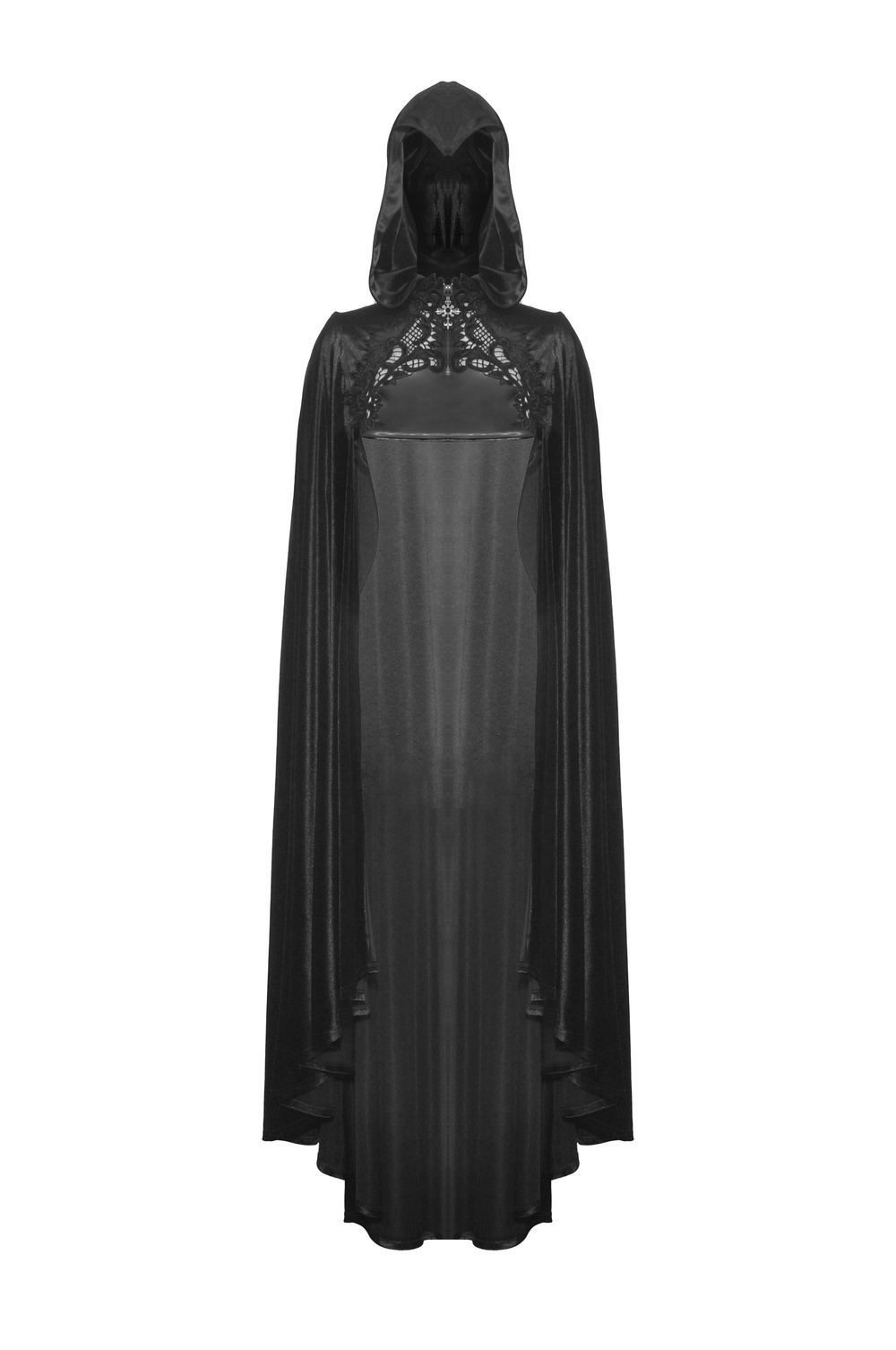 Elegance Black Velvet Cape with Skull Embroidery