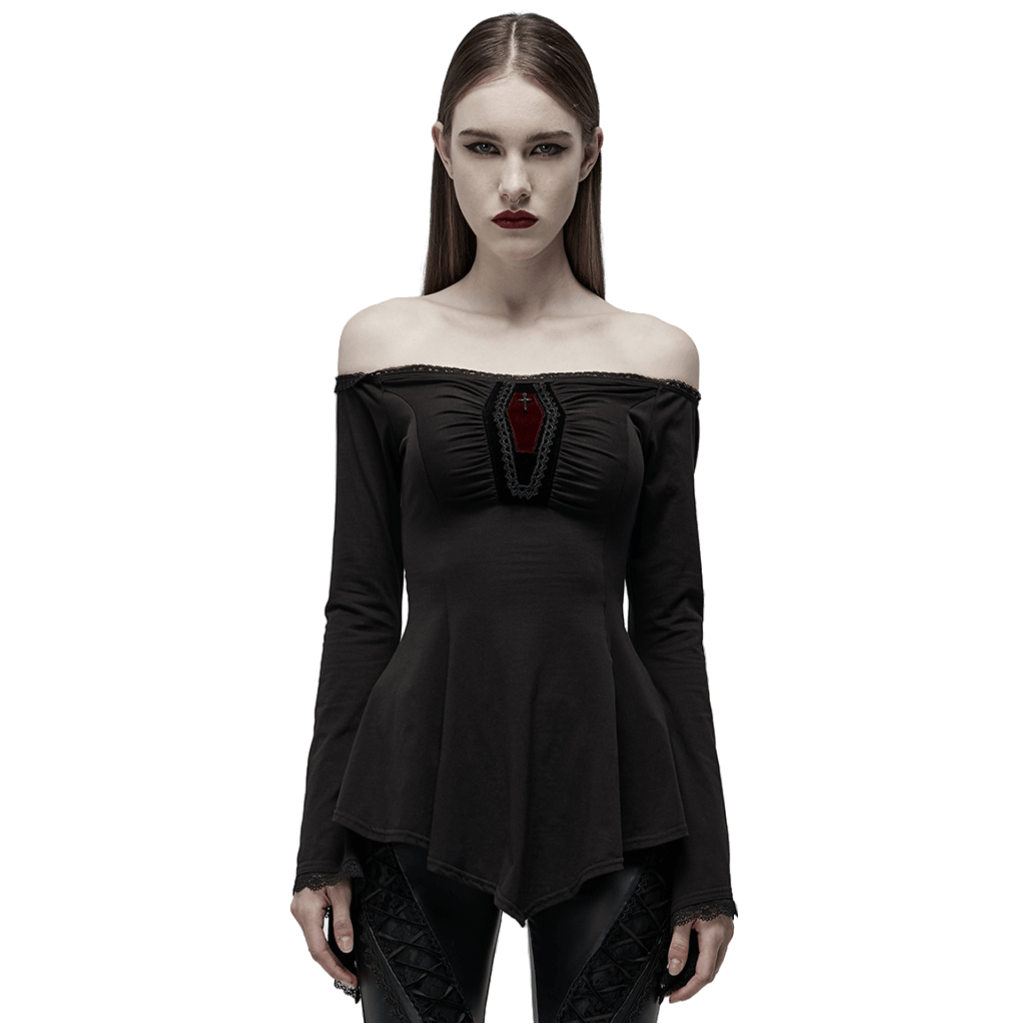 Elegant Bell-Sleeves Coffin Accent Goth Top for Women
