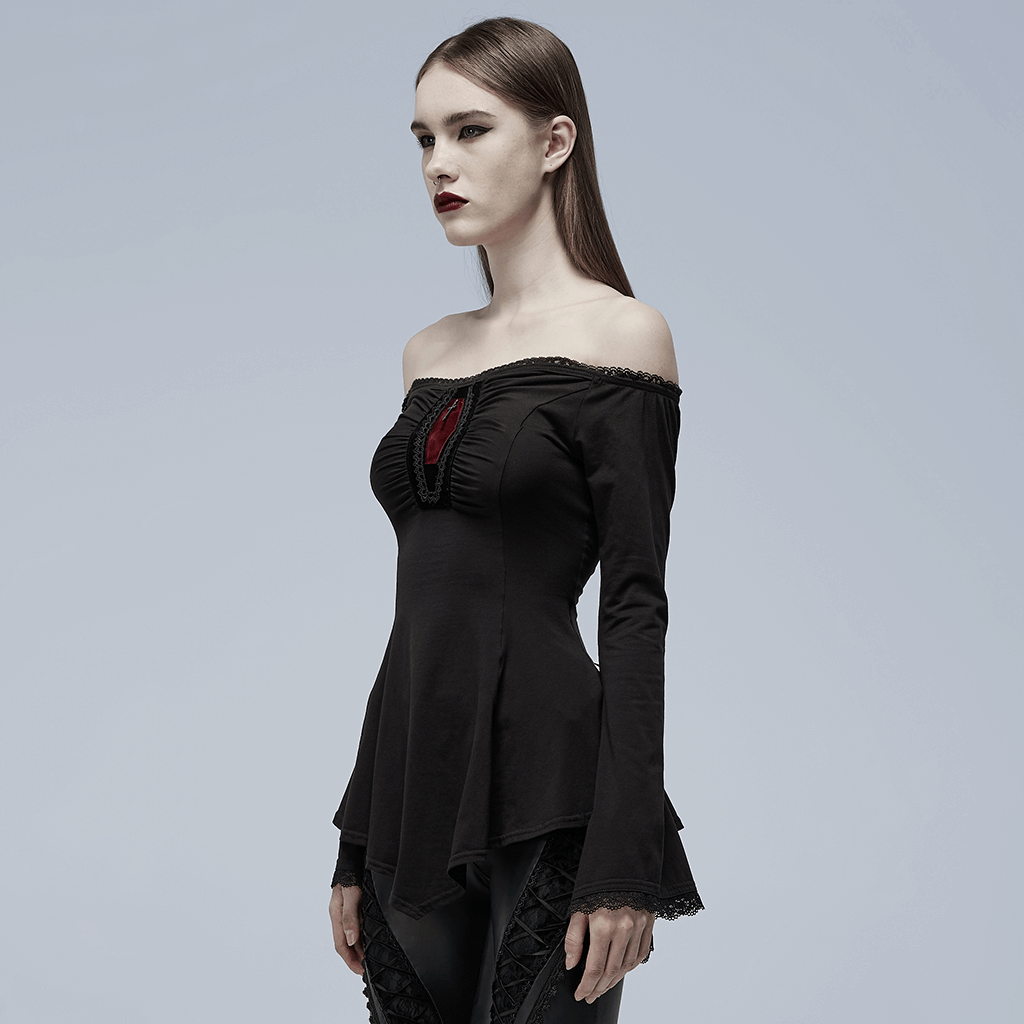 Elegant Bell-Sleeves Coffin Accent Goth Top for Women