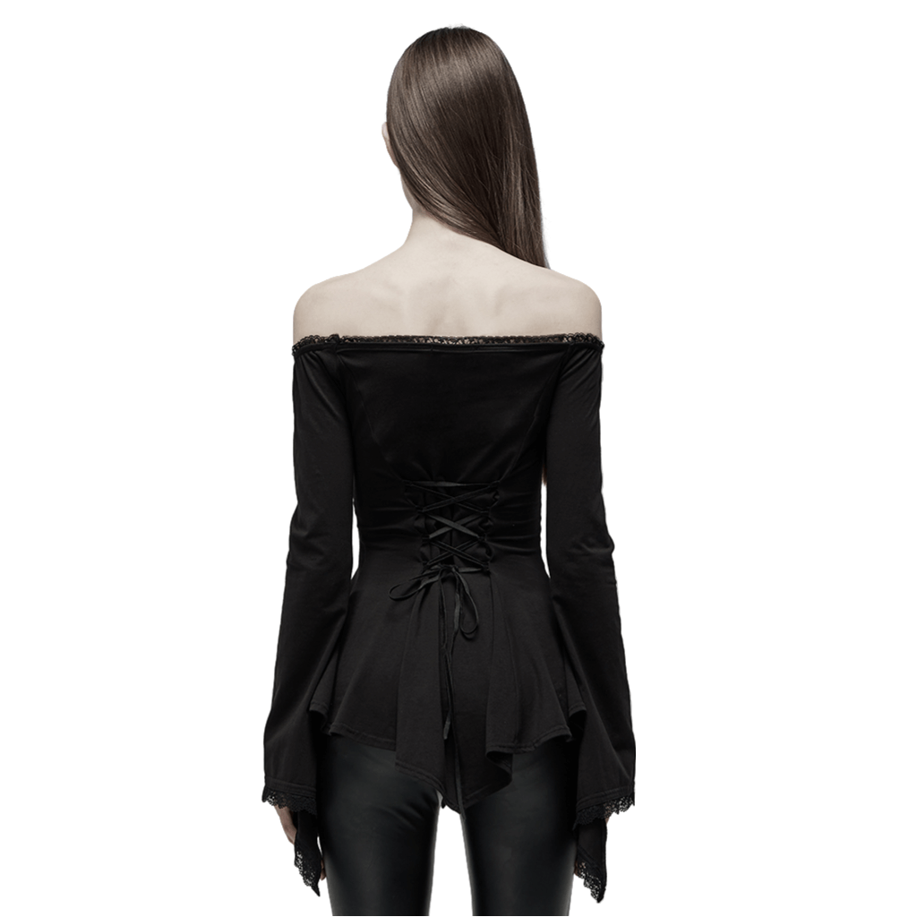 Elegant Bell-Sleeves Coffin Accent Goth Top for Women