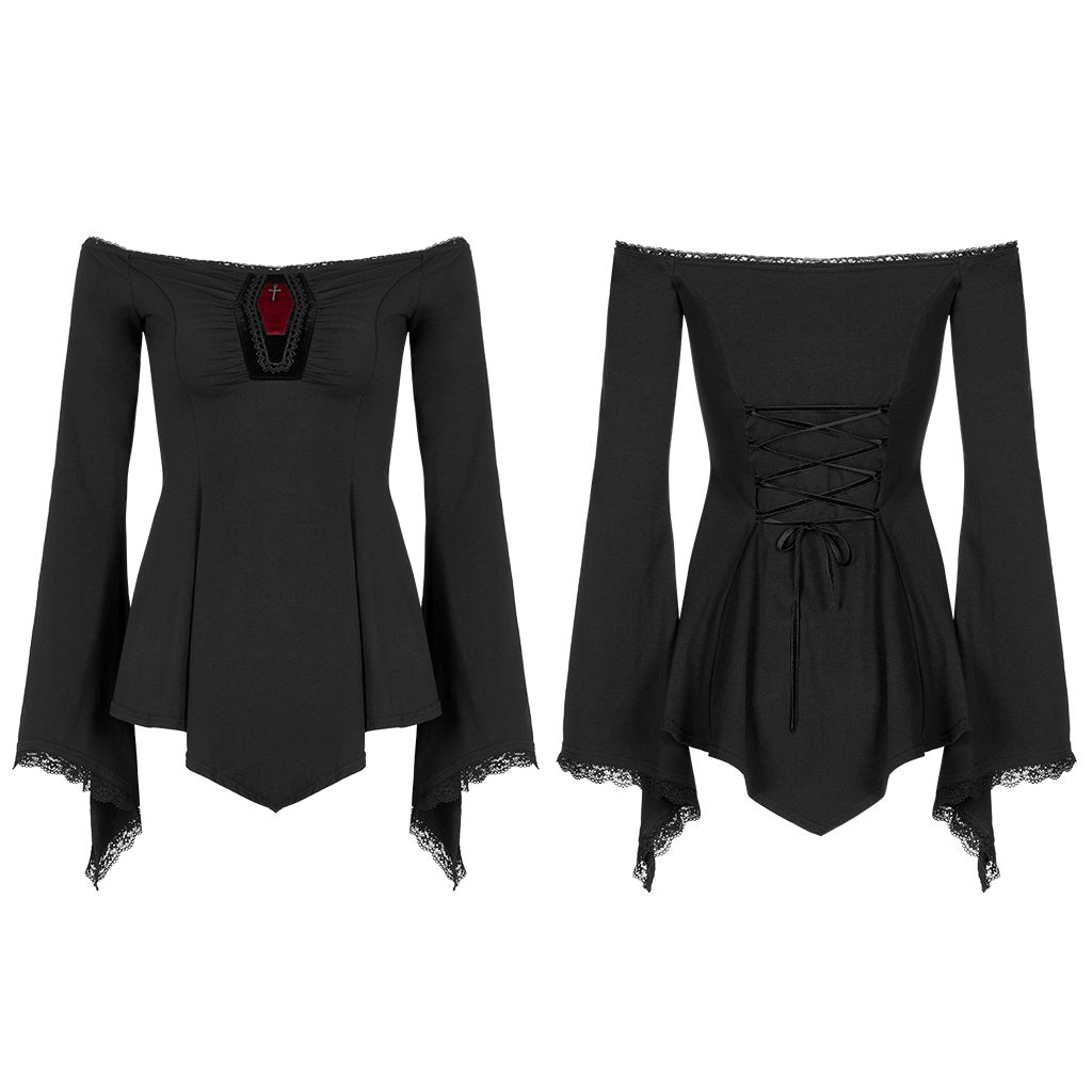 Elegant Bell-Sleeves Coffin Accent Goth Top for Women
