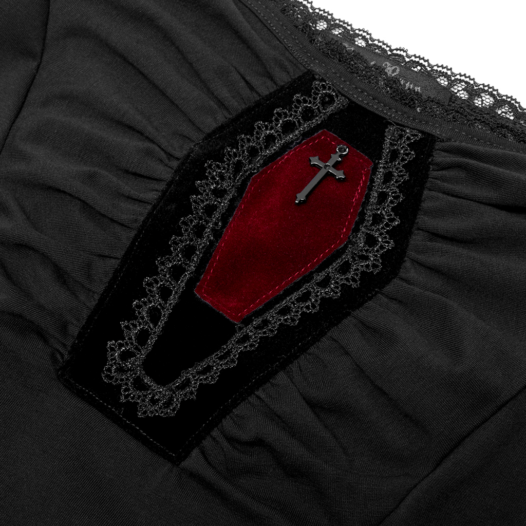 Elegant Bell-Sleeves Coffin Accent Goth Top for Women