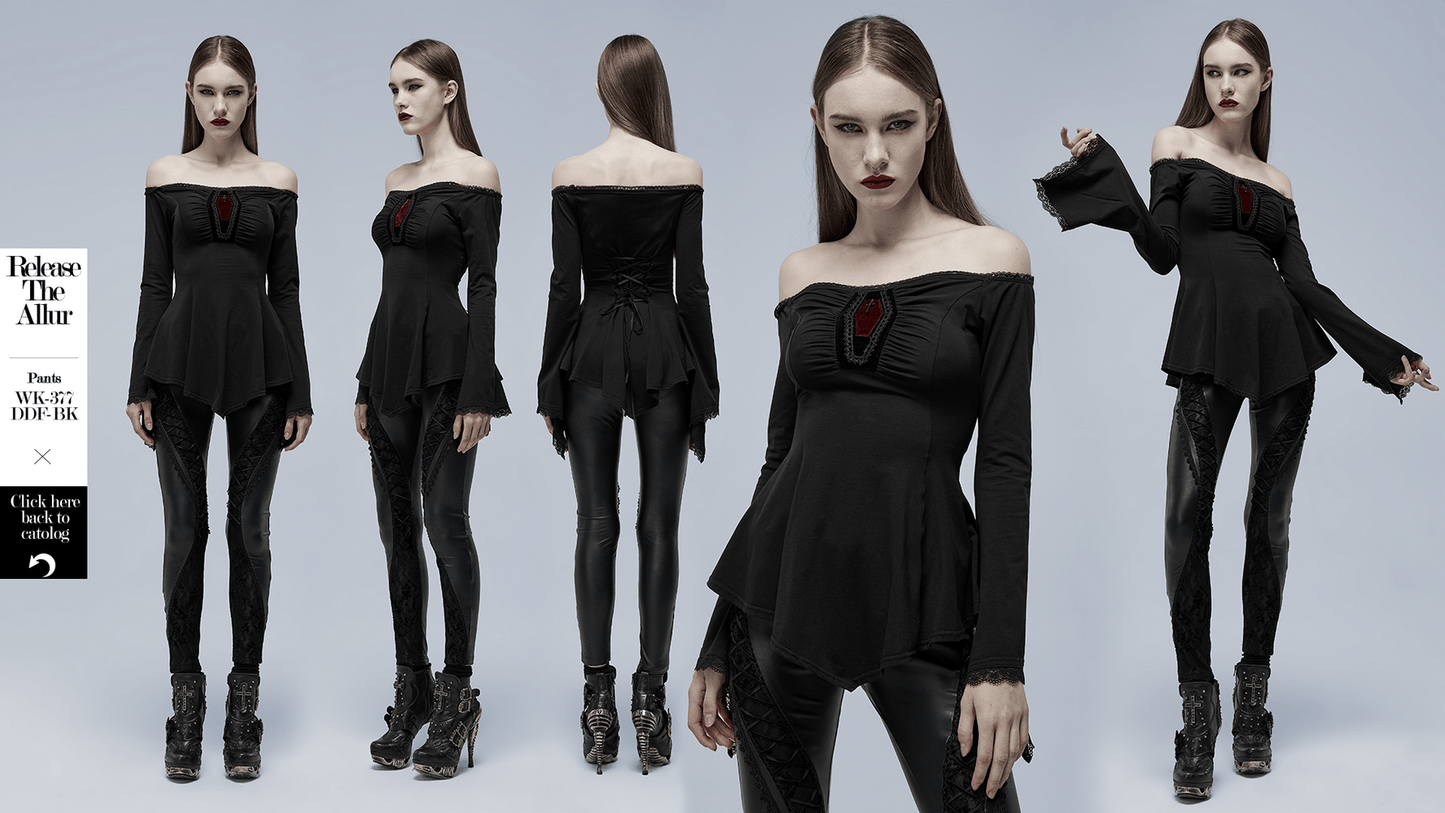 Elegant Bell-Sleeves Coffin Accent Goth Top for Women