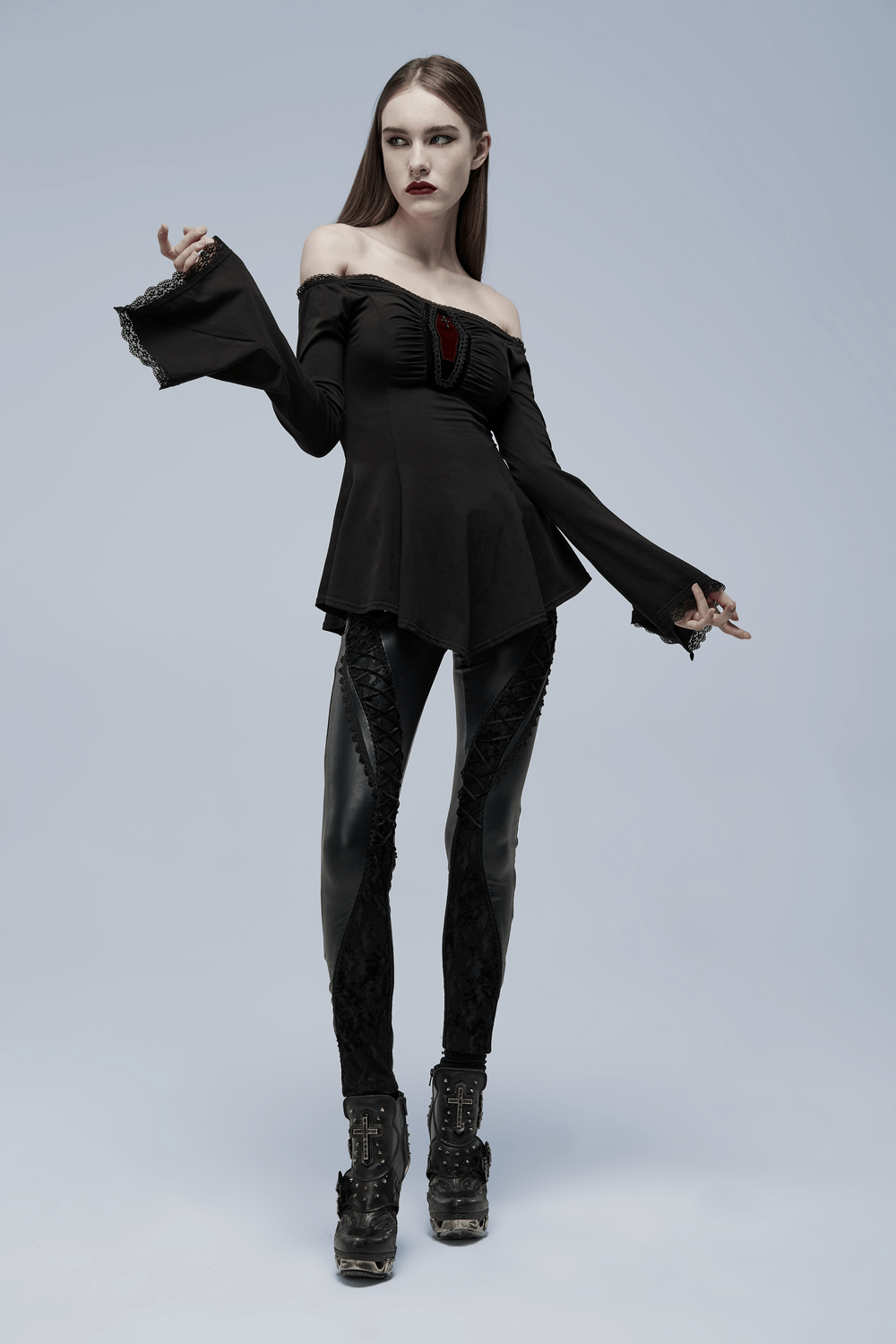 Elegant Bell-Sleeves Coffin Accent Goth Top for Women