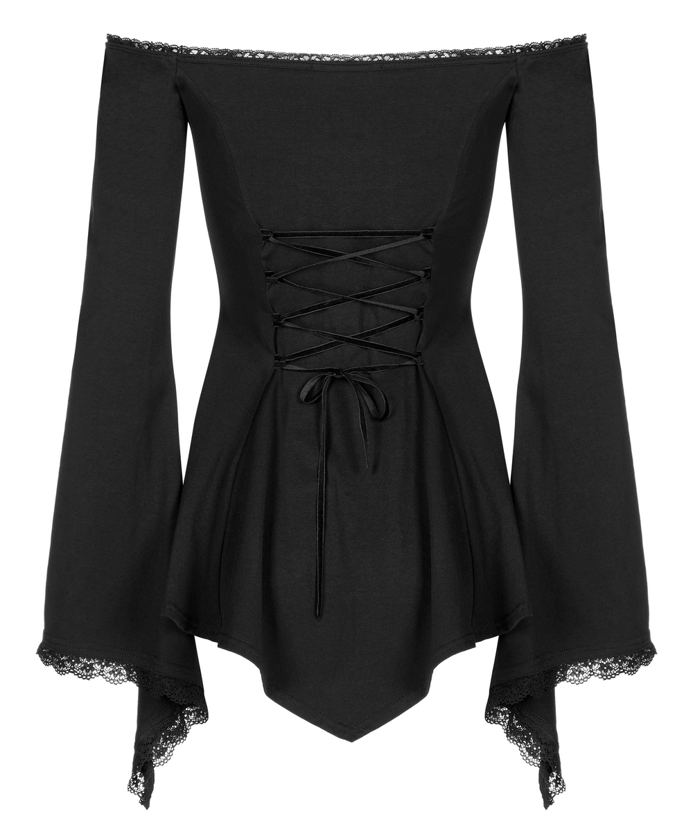Elegant Bell-Sleeves Coffin Accent Goth Top for Women