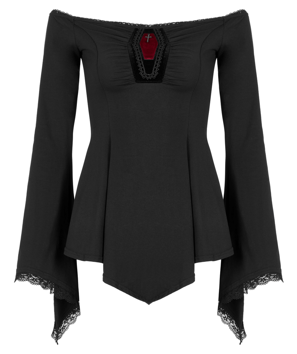 Elegant Bell-Sleeves Coffin Accent Goth Top for Women