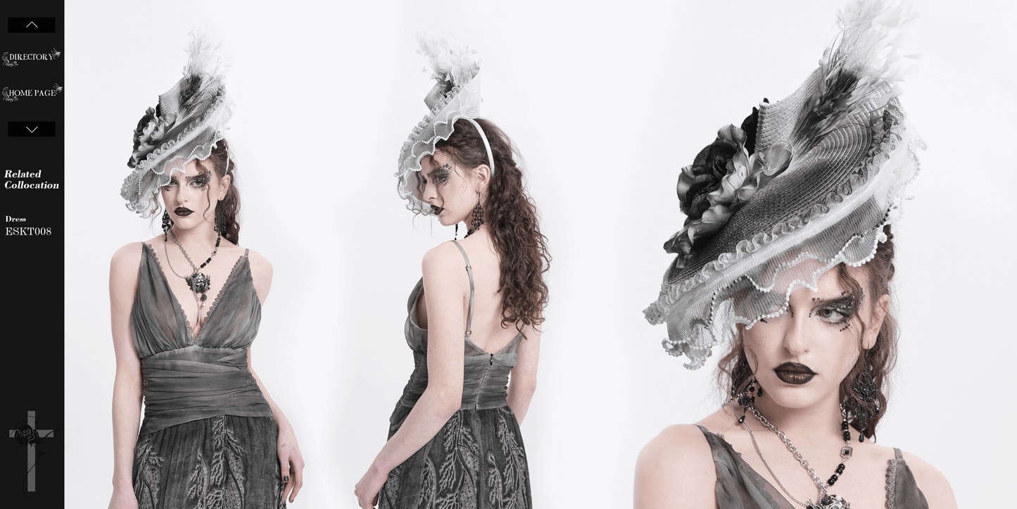 Elegant Black and White Floral Fascinator Hat with Feathers