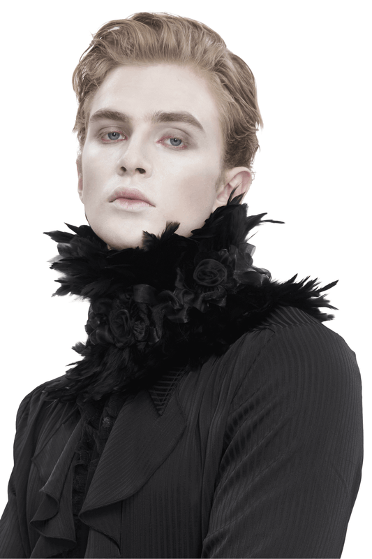 Elegant Black Collar with Fabric Flowers and Feathers