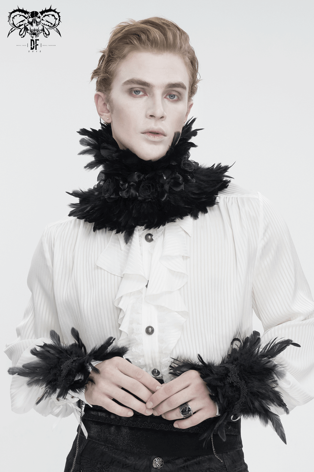 Elegant Black Collar with Fabric Flowers and Feathers